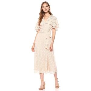 Taylor‎ Tiered Lace V Neck A Line Dress Size 8 Medium Peach Cocktail Classic